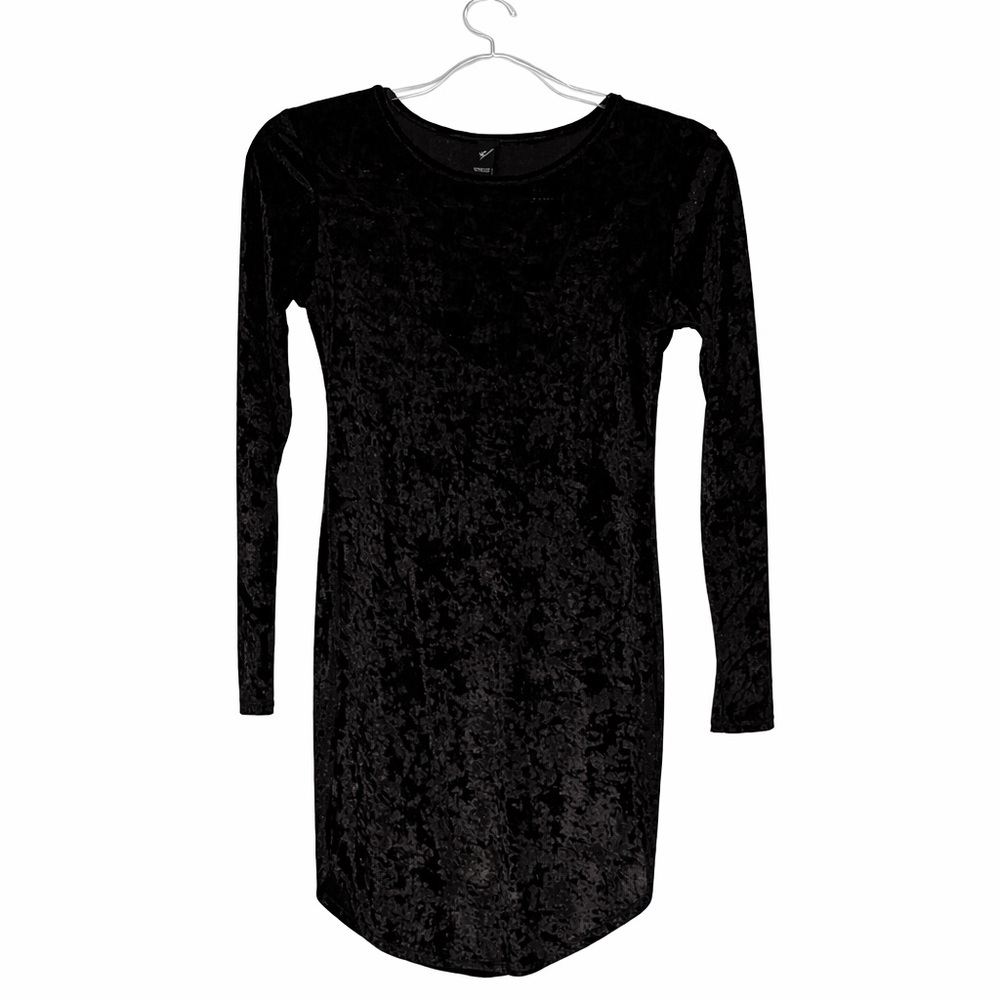 Windsor Black Crushed Velvet Long Sleeve Dress
